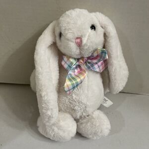 Burton + Burton White Bunny Rabbit Plush Pastel Plaid Now Stuffed Animal 13”